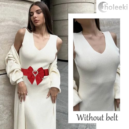 Women's Elastic Bow Belt with Heart-Shaped Rhinestone Stretch Ladies Belts for Dress2