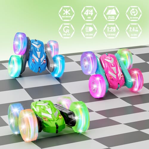 Image of Amicool Remote Control Car for Boys 6-12 with Flashing Light, 6 7 8 9 Years Old Boy Toys, RC Cars Stunt 4WD 2.4Ghz Double Sided 360 Flip, Boy Gift Idea for Kids Birthday Christmas, Green