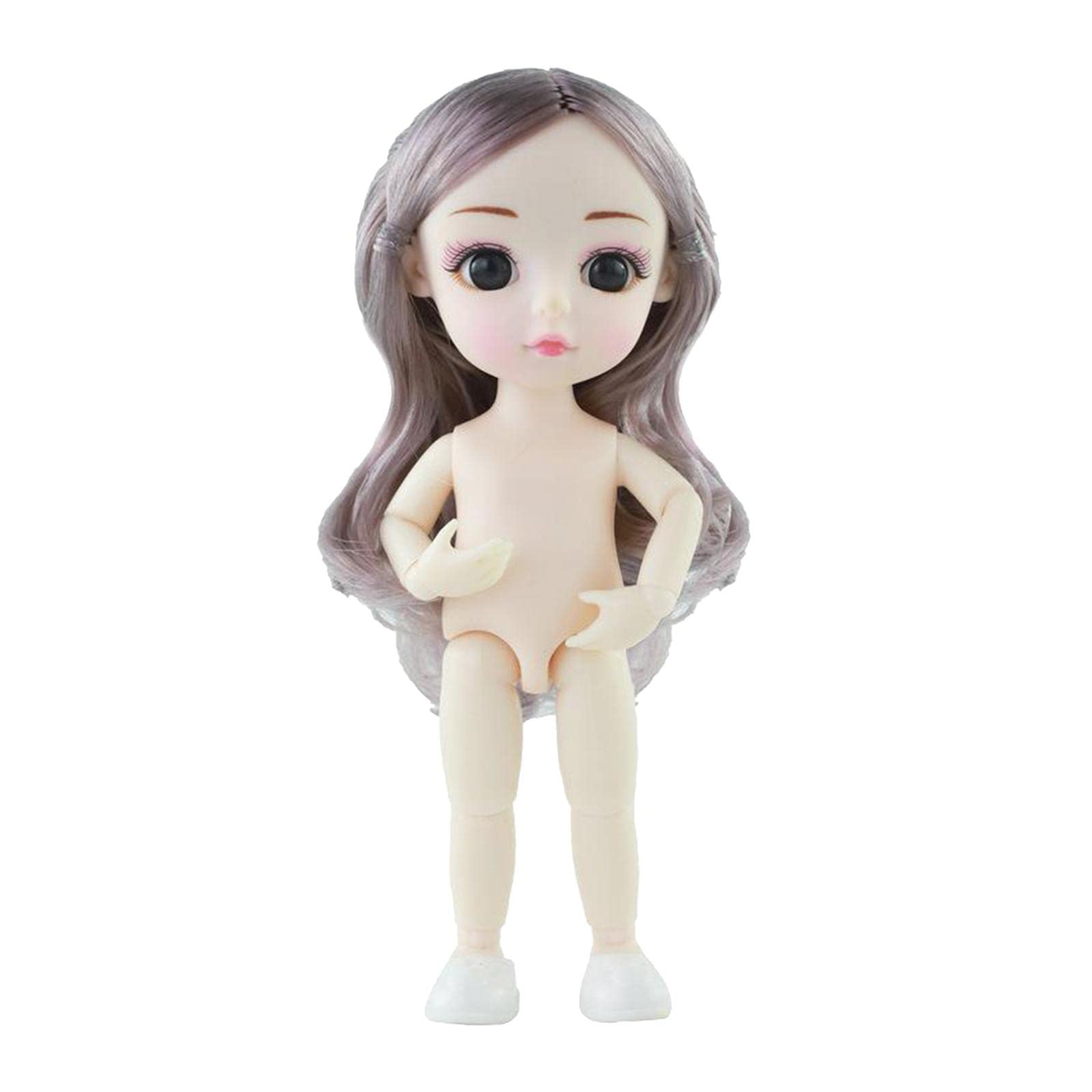 NIVAA Flexible 16cm 13 Jointed Doll Naked Body with Hair for BJD Dolls Gray-picture-21