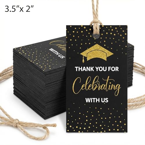 Etiquetas de agradecimiento para graduación 2026 de papel con cuerda para recuerdos, 50 uds