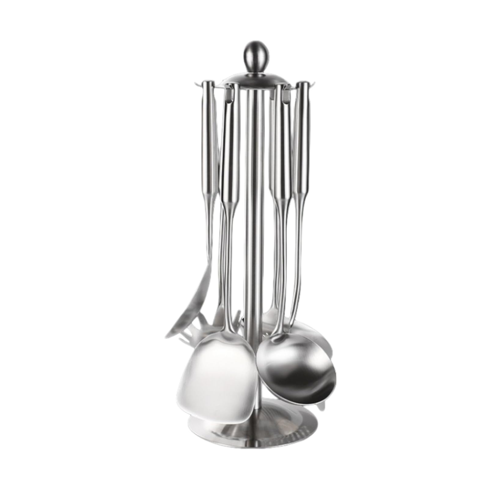 Juego de utensilios de cocina de acero inoxidable 304 de primera calidad, espátula y cucharón para sopa de alta resistencia con mangos ergonómicos resistentes al calor, juego de 7 piezas.