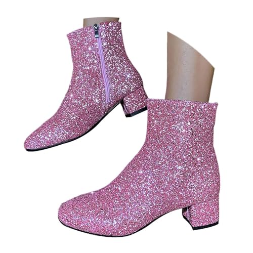 ticticlily Bottes Femme Paillettes Bottines Talon Bloc Boots Courtes pour Mariage A Rose 39 EU