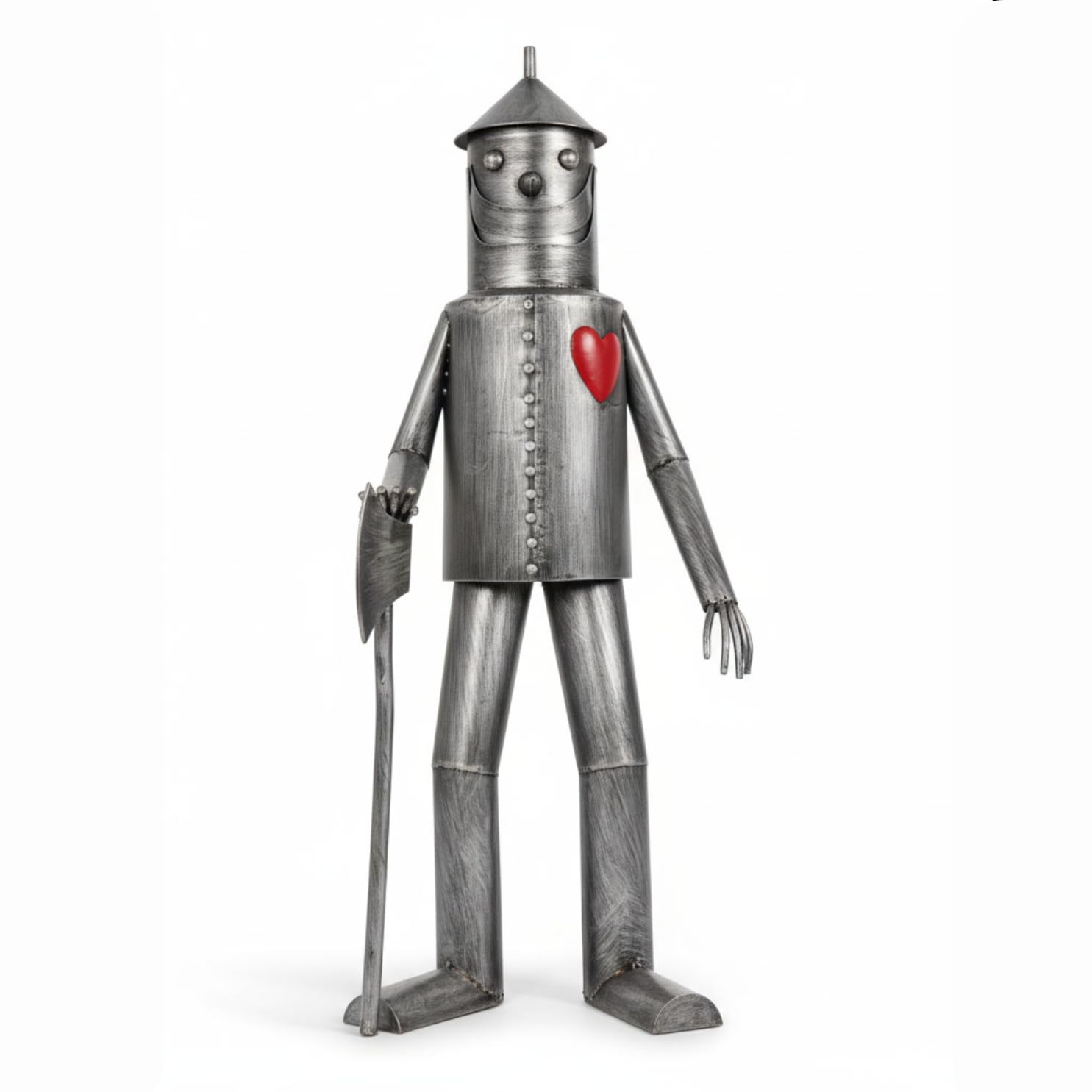 The Enchanted Garden Bringing Gardens To Life Silver Large Tin Man Garden Statue 135Cm – Metal Outdoor Garden Sculpture & Ornament With Red Heart, Statement Garden Decor, 10Th