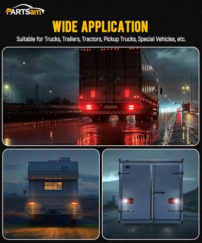 Image of Partsam Wireless LED Trailer Light Kit 4000mAh Battery, Portable Magnetic Rectangle Stop Turn Reverse License Towing Tail Lights w /Metal Bracket 7-Pin Plug for Trucks Trailers 12-24V IP67 Waterproof