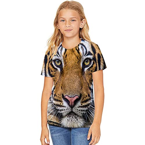 Kids 3D Print Graphic Tees Funny Tiger Short Sleeve T Shirts for Youth Boys Girls 4-14 Years3