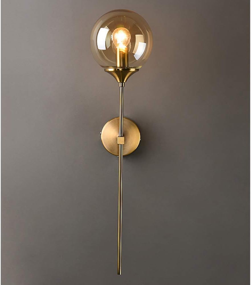 Applique Murale Vintage 2 Lumières - Abat-jour Verre Rayé, Finition Dorée, Douille E14, 60W Max