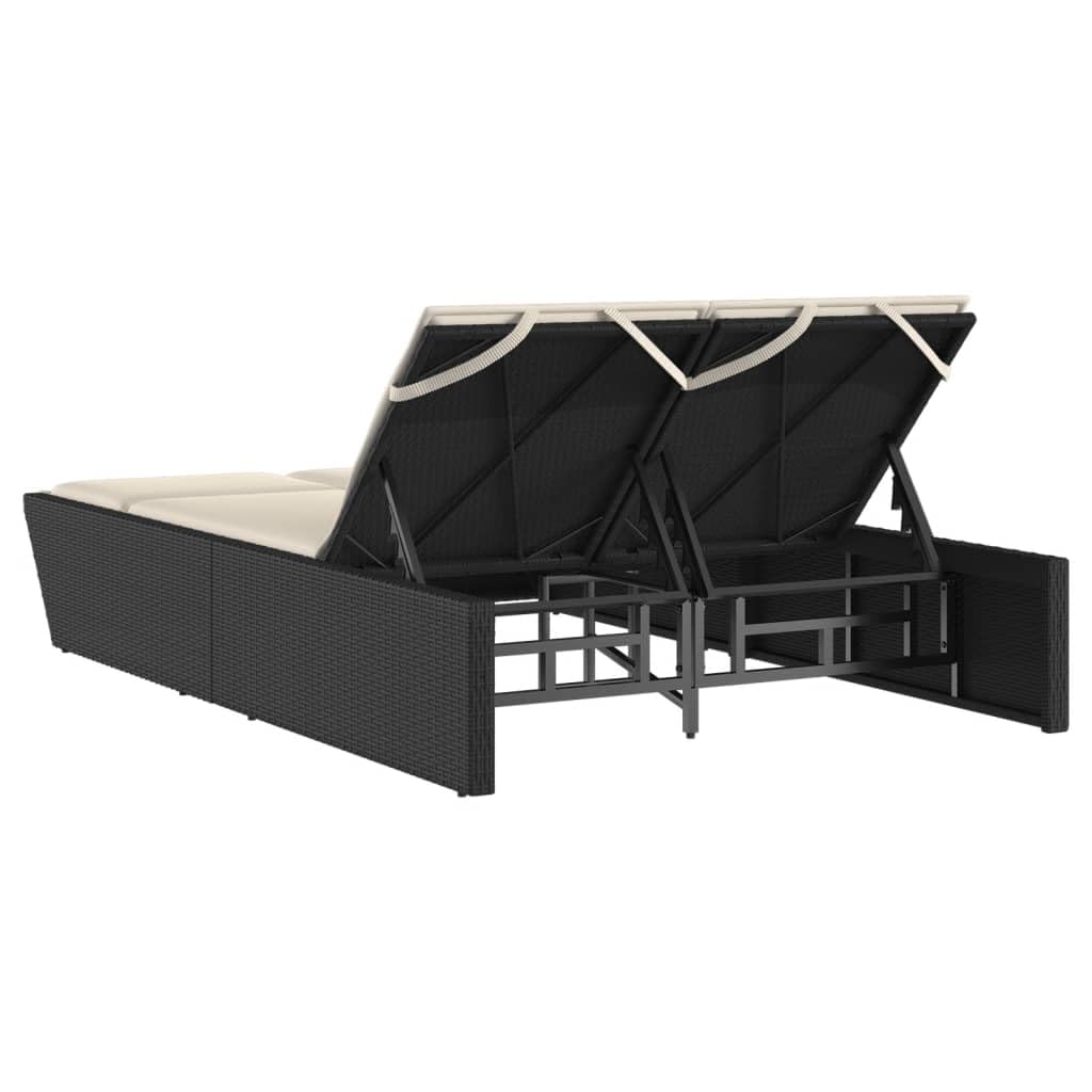 Doppel Sonnenliege, Gartenliege mit Auflagen, Doppelliege für Garten Terrasse, Relaxliege Sonnenbett Gartenmöbel,Poly Rattan Doppel Sonnenliege,Schwarz