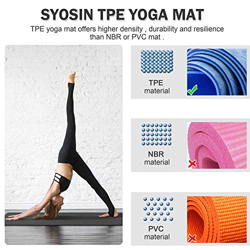SYOSIN Yoga Mat with Carrying Strap, Inch TPE Non-Slip Thick Yoga mats for Women Workout Exercise Mat, Eco Friendly Fitness Mat for Training, Yoga, Exercise