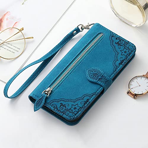 Étui en cuir de luxe pour Samsung S22 Plus et S23 avec portefeuille bleu élégant