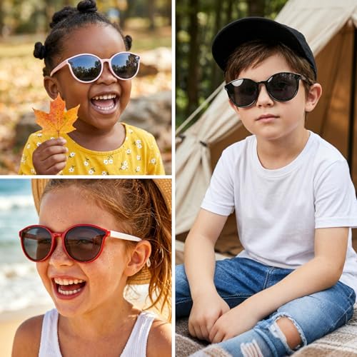 Image of Kids Polarized Sunglasses for Boys Girls, Flexible TPEE Eyewear, Age 3-8 | Filters solar glare and UV rays to shield children's eyes during outdoor play, travel, and beach adventures.