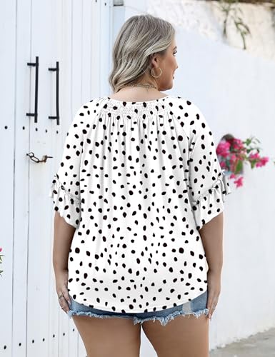 Image of Micoson Womens Plus Size Tops 3 /4 Ruffle Sleeve Crewneck Pleated Shirts