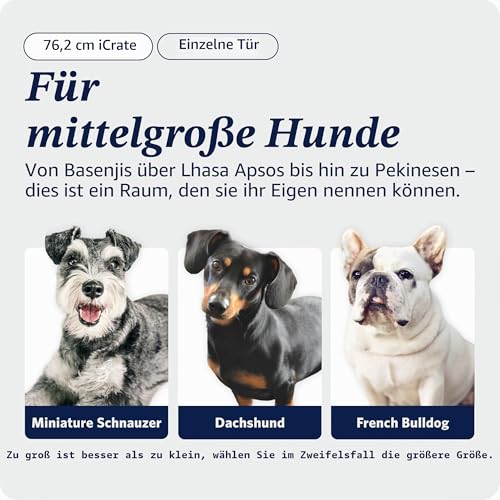 MidWest Homes for Pets iCrate Hundebox, klappbar, 1 Tür, Trennwand, auslaufsichere Bodenwanne, sichere Verriegelungen, Drahtgitterbox für mittelgroße Rassen, tragbar, robust, einfacher Aufbau, 76 cm