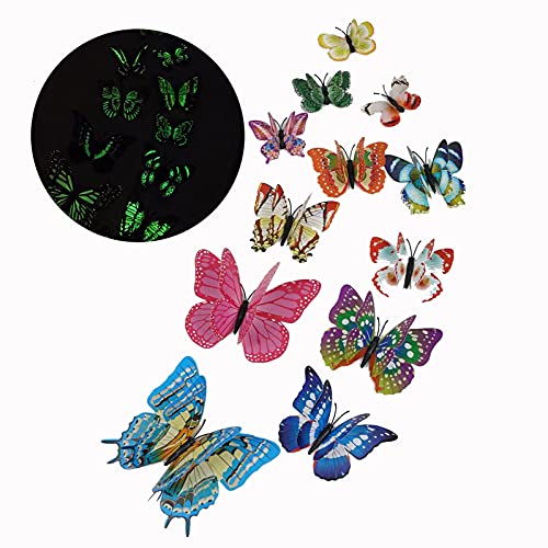 WUXIANJU 3D Butterfly Wall Decals, Luminous Butterfly, Pink Butterfly Wall Stickersï¼ŒBlue Butterfly Wall Stickers,Art Decorations, Refrigerator, Party Decorationsï¼ŒLuminous Wall Stickersï¼ˆ12 PCS Magnetï¼‰