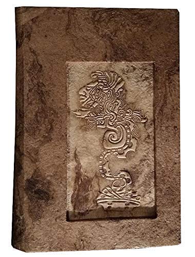 Mayan Sphinx Hardcover Notebook. Engraved and lined in amate bark paper. It has a strip to replace the notebook when the sheets are finished. Size: 6.5 x 4.7 In.