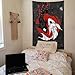 Japanese Yin Yang Koi Fish Tapestry, Cool Red and Black Anime Sakura Art Tapestries Vertical Wall Hanging for Men Bedroom Living Room Office Decor 40X60