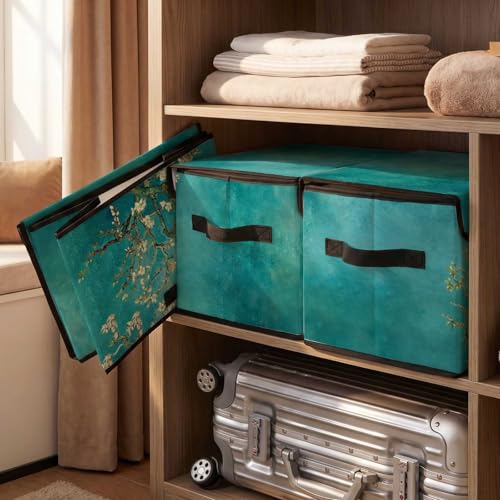 Image of Stackable Storage Bins with Lids,Closet Organizers Fabric Box for Home and Office,Blanket Clothes Organizers,Under Bed Storage Containers 3 Pack