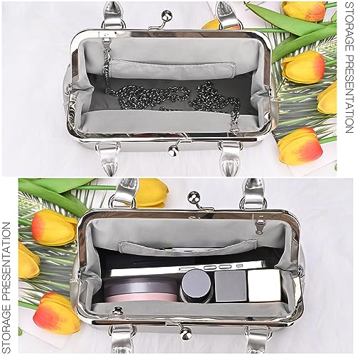 Image of GM LIKKIE Kiss Lock Purses and Handbags, Vintage PU Leather Clutch Purses for Women, Top Handle Evening Handbag