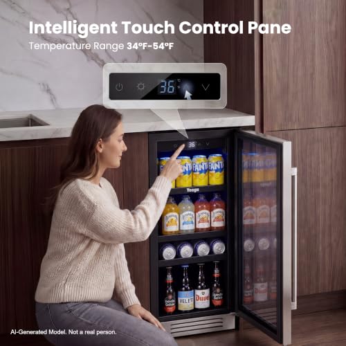 Image of Yeego Beverage Refrigerator Cooler - 15 Inch 100 Cans Mini Fridge with Glass Door, 34-54 ℉ Drink Cooler, Built-in or Freestanding for Wine Beer Soda Bar Office Home Dorm