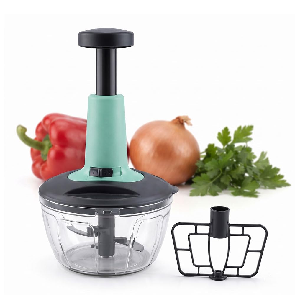 manual push kitchen food processor with whisk attachment for quick chopping and mixing