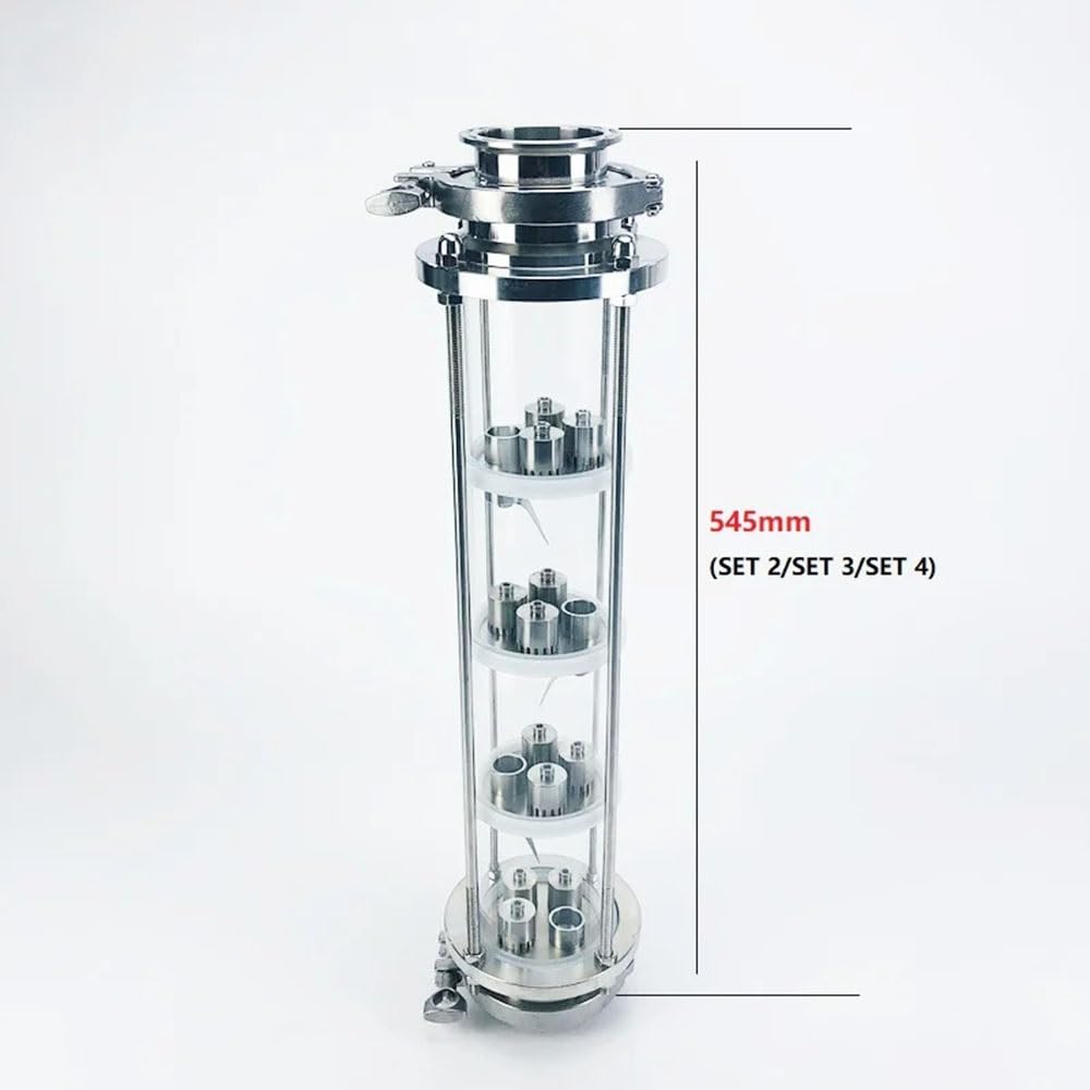 Colonna Di Distillazione, Colonna Di Distillazione OD91 Da 3" (76 Mm) Con 4 Piastre A Bolle In Acciaio Inossidabile 304 For Distillazione, Colonna Di Rettifica In Vetro A 4 Strati Argento(SET 2)