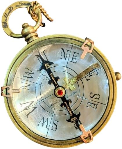 Brass Pocket Compass Hand Made Fully Functional Chain Compass Antique Nautical Replica Item with Leather Case.