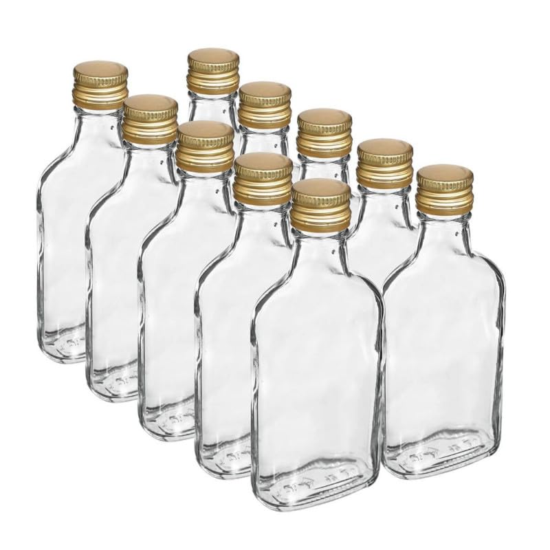 made in home - Botellas de cristal vacías de 200 ml con tapón de rosca dorado, 0,2 l. botellas de licor, botellas de licor, botellas de vinagre y aceite (10)