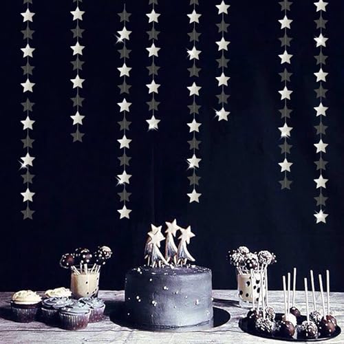 Image of Black-Silver Birthday Graduation Party-Decorations Garland - 62ft Glitter Twinkle Little Star Hanging Streamers Banner Decor,Bachelorette Wedding Baby Bridal Shower New Years Supplies Backdrop Hugtmr