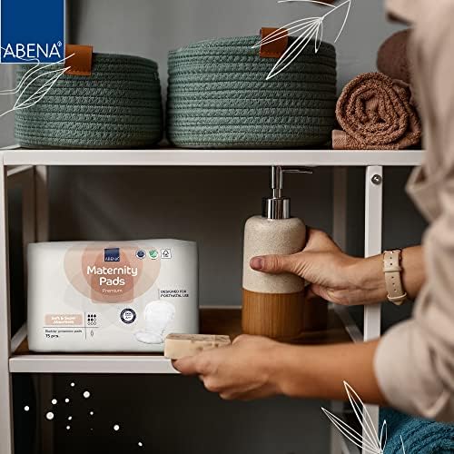 ABENA Premium Maternity Pads, Postpartum Essentials, Eco-Labelled Maternity Pads After Birth, Extra Protection, Breathable and Skin Friendly Incontinence Pads Women, Sustainable Maternity Pads - 15PK