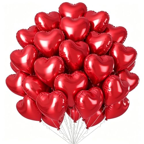 Red Heart Balloons 36Pcs 18 Inch Self-sealing Helium Foil Love Heart Shaped Balloons for Girls Party Bridal Wedding Engagement Anniversary Birthday Baby Shower Valentines Day Decorations