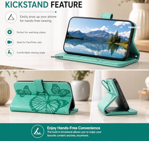 Image of TROUNCE Butterfly Embossing Shock Proof Flip Cover with Card Cash Holder Wallet Case & Magnetic Lock|Mobile Cover|Back Cover-Sea Green for Google Pixel 8