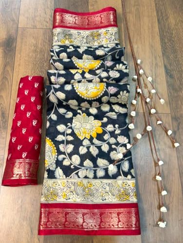 Image of SuperLaxmi Women's Floral Printed Dola Silk Saree with Blouse Piece