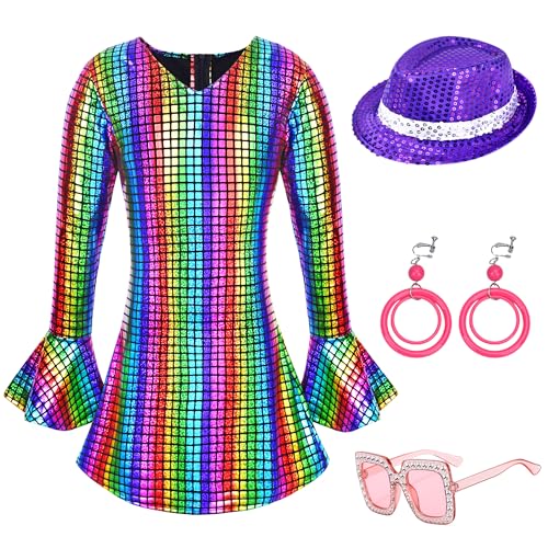 Disfraz disco 70s para niñas con accesorios miniatura 1