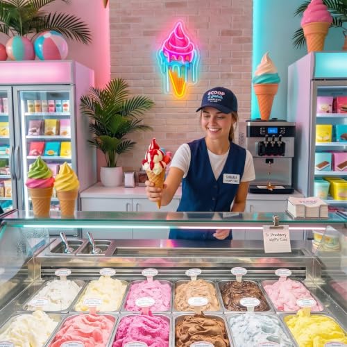 Image of Ice Cream Neon Sign for Wall Decor Dimmable Ice Cream Led Neon Sign for Ice cream Shop Birthday Party Bedroom Bar Drink Shop Wall Decoration USB Powered