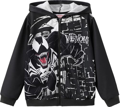 Marvel Cardigan Lightweight Apparel Venom Zipper Hoodie Toddler Boy Zip Up Hoodie for Halloween Cloth Boys Casual Outfit Dark Grey Sweatshirt Party Hooded Shirt Playwear Fall Streetwear Size 6-7 Year