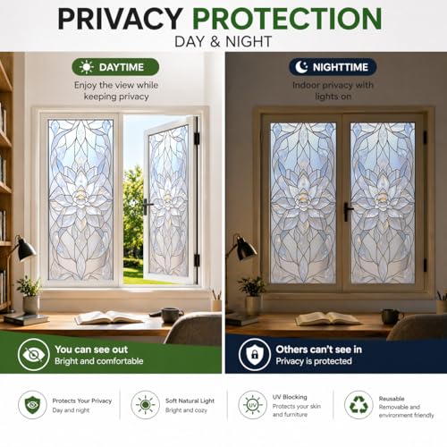 Película de privacidad para ventana con diseño floral Lotus 17.5 x 39.4 pulgadas miniatura 6