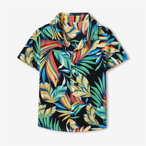 Boys Lapel Tropical Botanical Print Single Breasted Cardigan Beach Shirt Thermal Long Sleeve Boys (F, 6 Years)2