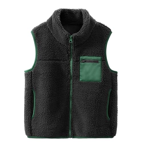 ANIMQUE Kleinkind Polar Fleece Gilet Verdicken Jungen Mädchen Kinder Ärmellos Stehkragen Schwirren Jacke Eltern-Kind Oberteile Farbblockiert Taschen Oberbekleidung, Dunkelgrau 110