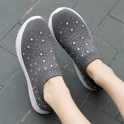 Image of GOSPT Women's Mesh Sport Shoes Rhinestone Glitter Slip On Ballroom Jazz Latin Dance Sock Sneakers