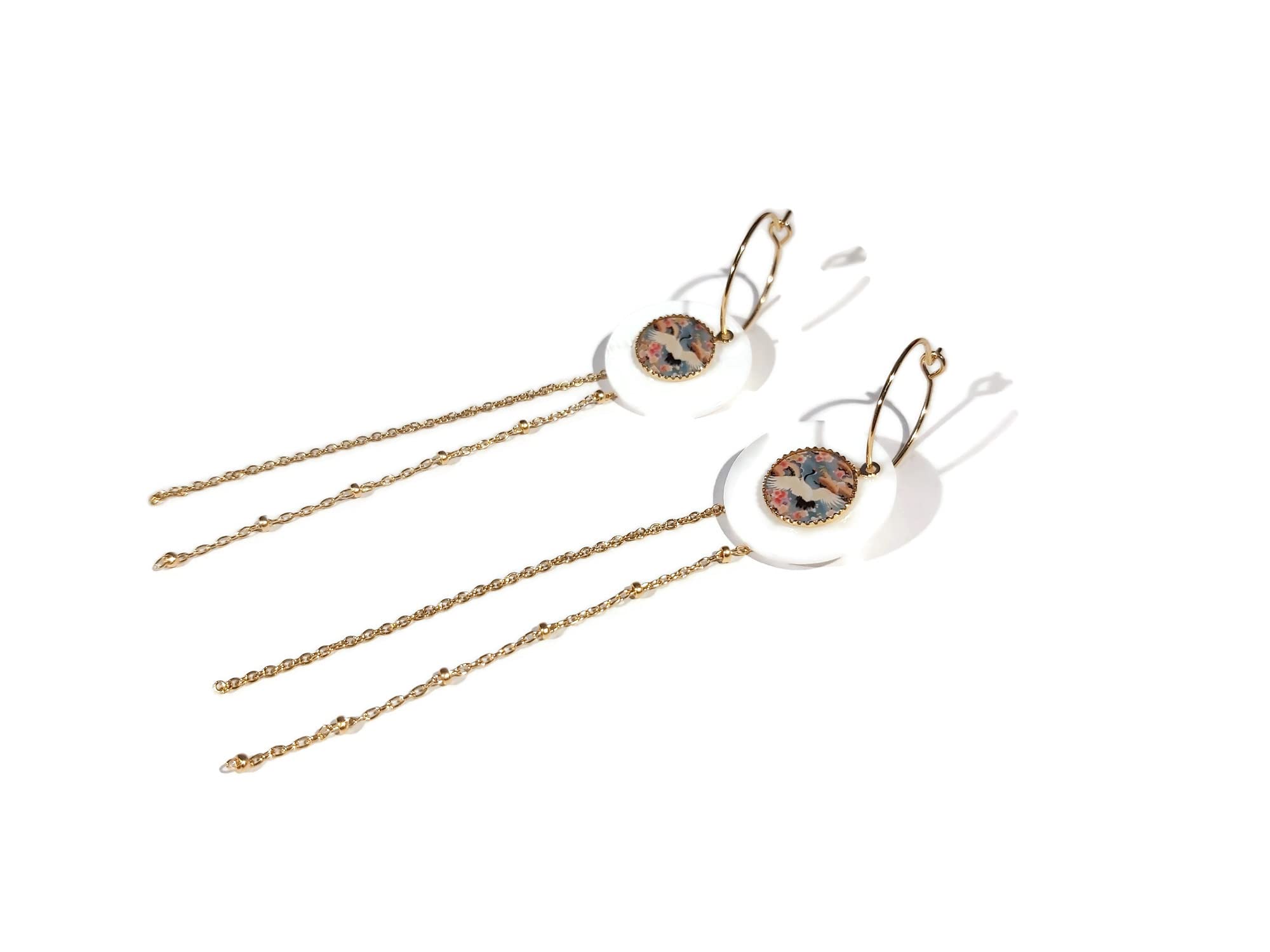 Mini aros Crane Japon verde oro rosa intercambiables latón dorado oro 24K lentejuela resina