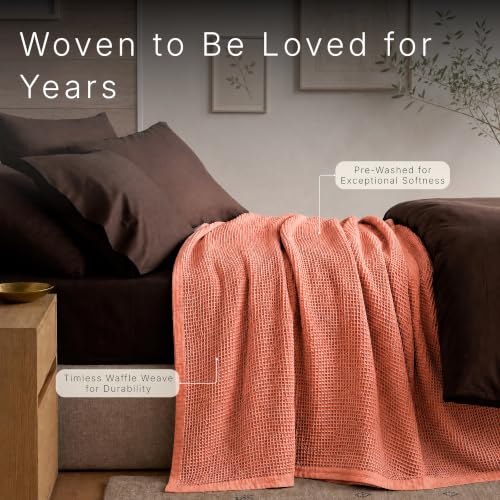 Image of GOTS Certified 55 inchX60 inch Throw 100% Organic Cotton Waffle Blanket-Sun Bay | Premium Waffle Blankets & Throws for Bed, Throw Blanket for Couch, Modern & Cozy Blanket, All Season, Comfy and Soft Blankets