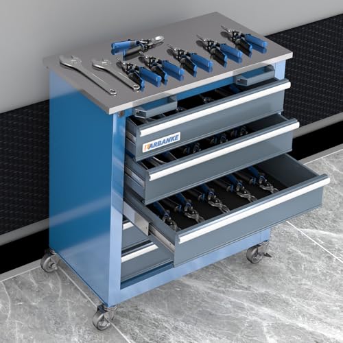 Image of LARBANKE 5-Drawer Tool Chest, Rolling Tool Chest with Wheels, Foot Pads&Locking System,Mobile Storage Tool Cabinet with Stainless Steel Top,Connect Units for A Large Workstation for Office,Garage&Home