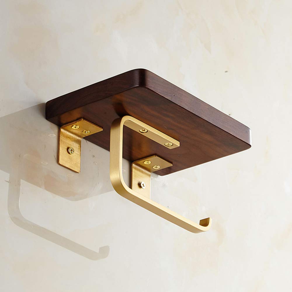 Portarrollos Para Papel Higiénico Con Estante De Latón Y Nogal Negro Soporte De Papel Higiénico Montado En La Pared Accesorios De Baño Decoración Estante De Almacenamiento Para Hotel Cocina Baño