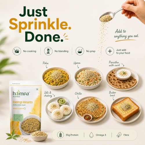 Image of Hampa Hemp Hearts -125g, Pack of 2 | Shelled Hemp Seeds for Eating