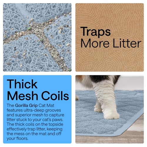 Image of Gorilla Grip Durable Cat Litter Mat (35x23), XL Jumbo, No Phthalate, Water Resistant, Traps Litter from Box and Cats, Scatter Control, Soft on Kitty Paws, Easy Clean Mats (Light Blue)