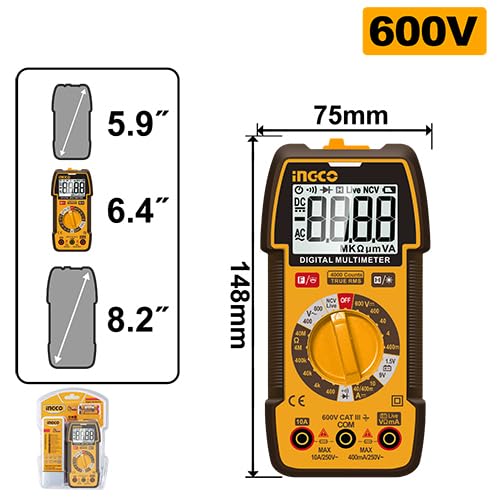Image of INGCO Digital Multimeter Display : TRUR RMS 4000 counts DM36002