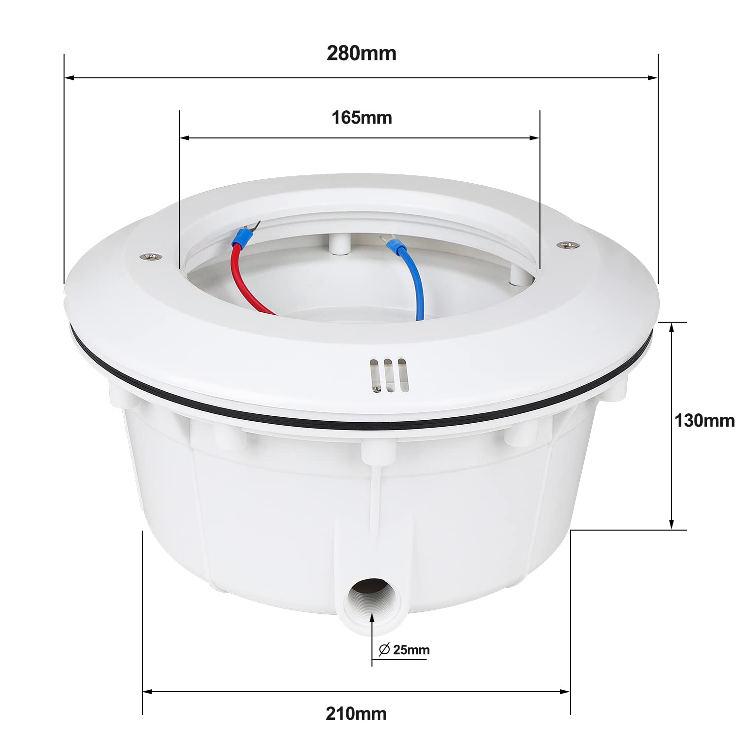 PAR56 Pool Waterproof Gehäuse, Einbautopf mit 2 m Kabel, Geeignet für Stahlwand- und Betonschwimmbecken mit Folienauskleidung 【Ohne PAR56 Lampe, Bitte separat kaufen】 | Geeignet für Stahlwand- und Betonschwimmbecken mit Folienauskleidung