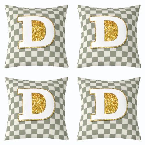 Image of Erosebridal Sage Green Checkered Throw Pillow Covers 16x16 Set of 2 Plaid Initial D Cushion Cover Personalized Monogram Throw Pillow Case for Bed Couch Sofa Fashion Grids Gingham Home Decor