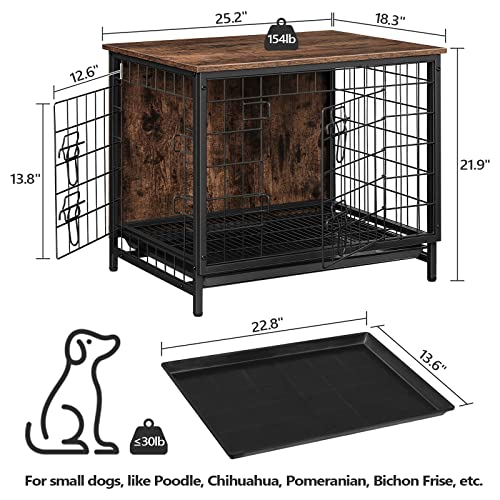 Alloswell Dog Crate Furniture, 25.2" Dog Crate Table, Pet Kennels With Double Doors, Decorative Dog Kennel With Removable Tray, Wooden Dog Cage For Small/Medium/Large Dogs, Rustic Brown Dchr0101 #TOP4