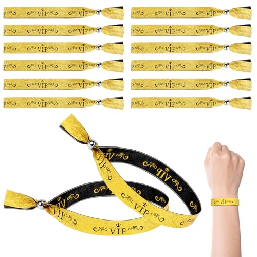 CxutSa 60 Piezas Pulseras de Identificación de VIP Oro Negro Pulsera Tela Admisión Eventos VIP Desechable para Fiesta Conciertos Exposición Eventos Club