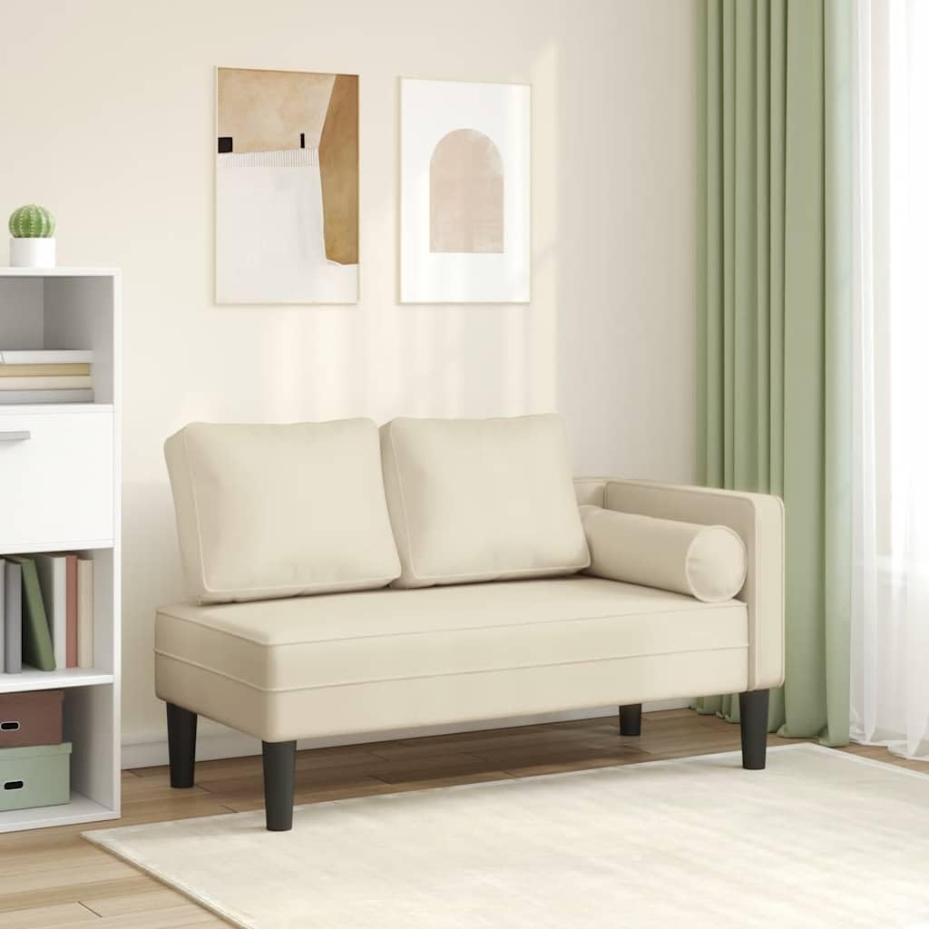 vidaXL Sdraio con Cuscini Crema in Similpelle, divano letto, divano imbottito, seduta da soggiorno, dormeuse, seduta da salotto, divano 2 posti